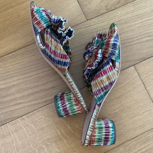 NWOT Loeffler Randall Multicolor Bow Mules 8 - Picture 7 of 9